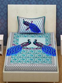 Rajasthani Jaipuri Traditional Peacock Printed Single Bedsheet