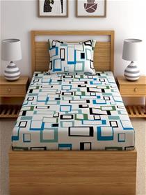 140 tc geometric blue single bedsheet with pillow cover