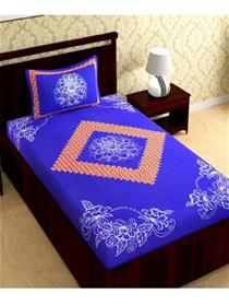 Bedsheet 104 TC Cotton Single Floral Flat Bedsheet  (Pack of 1, Blue) (F)