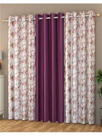 Door curtain 153 cm (5 ft) satin room darkening long door curtain (pack of 3,multicolor) (f)