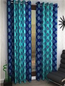 Door curtain 275 cm (9 ft) polyester semi transparent (pack of 2)(blue) (f)