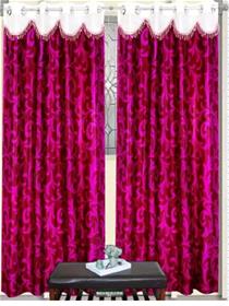 Door curtain 214 cm (7 ft) polyester semi transparent (pack of 2)  (red) (f)