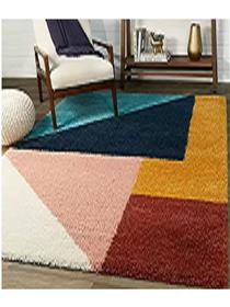 Carpet pink, multicolor polyester carpet  (213 cm, x 152 cm, rectangle) (f)
