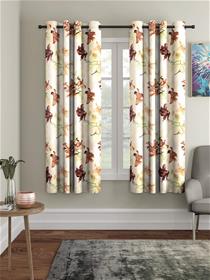 Home sizzler polyester floral curtain, window - 5 feet, brown, 2 piece(lined) (a