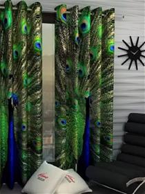 Curtain blue,214 cm (7 ft) polyester room darkening door curtain single curtain (f)