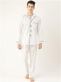 Night dress for men white & black pure cotton striped night dress(my)