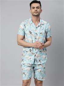 Night dress for men blue printed pure cotton dress (my)