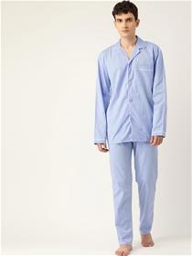 Night dress for men blue solid pure cotton dress (my)