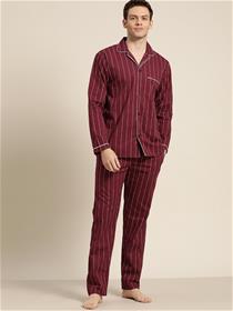 Kurta pyjama set for men maroon pure cotton striped dress (my)
