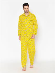 Night suit for men yellow & white printed pure cotton dress (my)