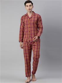 Night dress for men maroon checked dress (my)