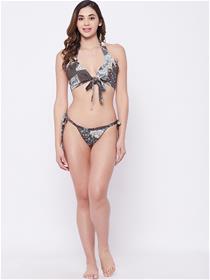 Bra for women brown & blue floral print lingerie set/bikini set for women(m)