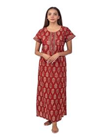 Nighty for women printed long cotton night gown (a