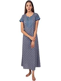 Nighty for women printed long cotton night gown (a