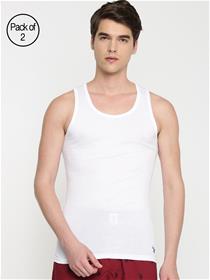 Men pack of 2 white solid innerwear vests (my)