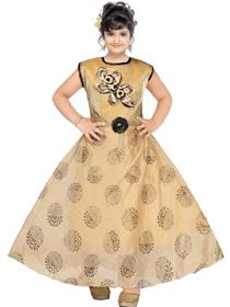 Gown for girls kids girls maxi/full length casual gown(golden)