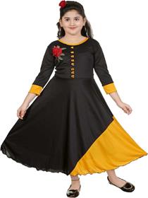 Gown for girls kids girls midi/knee length gown(black)
