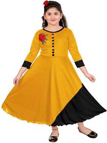 Gown for girls kids girls midi/knee length gown(yellow)