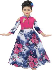 Gown for girls kids girls maxi/full length gown(pink,3/4 sleeve)
