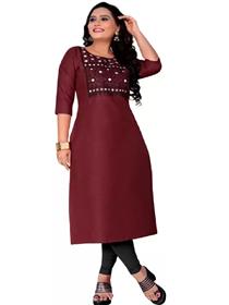 Kurti for women cotton blend straight (maroon,fancy,simple designer homewear kurti(f)