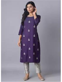 Kurta for women embroidered viscose rayon straight kurta (purple) (f)