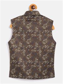 Modi jacket for boys coffee brown printed woven nehru jacket