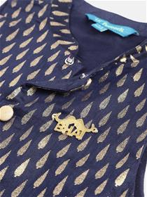 Boys navy blue & gold-toned woven design regular fit nehru jacket