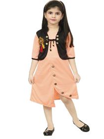 Normal dress for girls below knee party dresses for kids girls (peach)