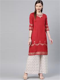 W-women red yoke design straight kurta(m)