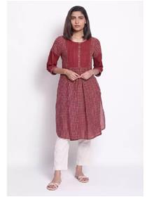 Simple designer kurti for women printed pure cotton straight kurta (red) (f)
