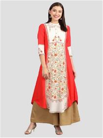Fancy kurti for women printed rayon flared kurta (red)(f)