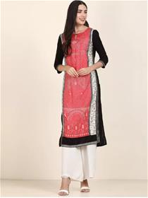 Simple designer kurti for women viscose rayon straight kurta (black,pink) (f)