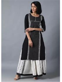 Fancy kurti for women geometric print cotton blend straight kurta (black) (f)