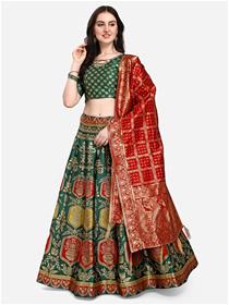 Lehenga for women green & maroon ready to wear lehenga & unstitched blouse with dupatta (m)