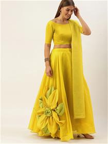 Lehenga for women yellow patchwork semi-stitched lehenga & unstitched  blouse with dupatta (m)
