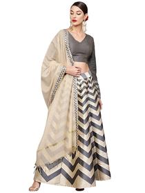 Lehenga for women beige & grey solid ready to wear lehenga & blouse with dupatta (a)