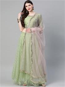 Lehenga for women green & pink semi-stitched lehenga choli with dupatta,designer,party wear (m)