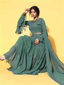 Gorgeous green ready to wear girlish lehenga choli with dupatta,party wear (m)