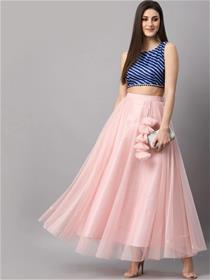 Women pink solid soft net flared maxi girlish lehenga skirt,fancy,party wear(m)