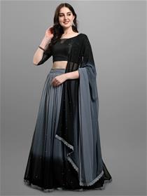 Women grey semi-stitched girlish lehenga unstitched choli & dupatta,partywear(m)