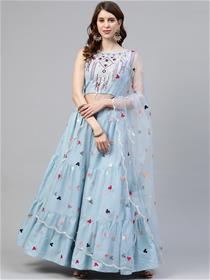 Blue semi-stitched embroidered girlishlehenga & blouse with dupatta,partywear(m)