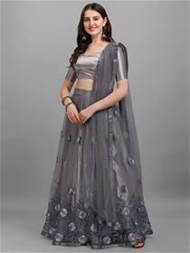 Lehenga for women embroidered, embellished semi stitched lehenga choli(grey) (f)