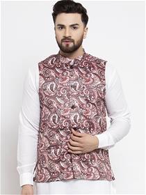 Modi jacket for men's ethnic printed waistcoat (pink)