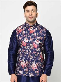 Modi jacket for men's printed waistcoat modi jacket (navy blue)