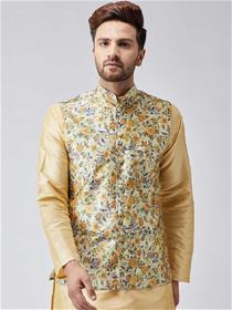 Modi jacket for men's prited waistcoat modi jacket (yellow)