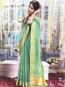 Party wear saree opera silk \ life style Green