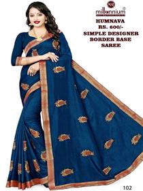 Saree for women humnava millennium saree borderbase art-silk ,simpledesigner,fancy,partywear with jariwork saree Blue