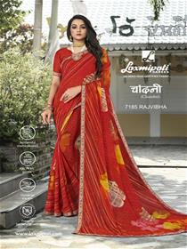 7185  chandani saree  georgette border base,printed,simple designer,fancy & party wear saree