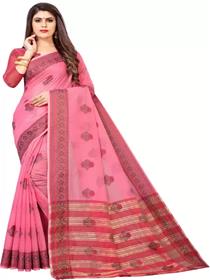 Woven fashion pure cotton saree(pink),fancy,simple designer,party wear(f)
