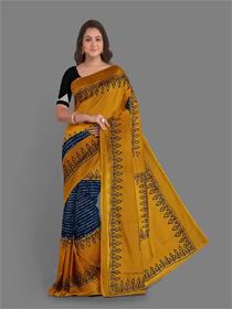 Printed bollywood cotton blend saree(mustard),fancy,simple designer,partywear(f)